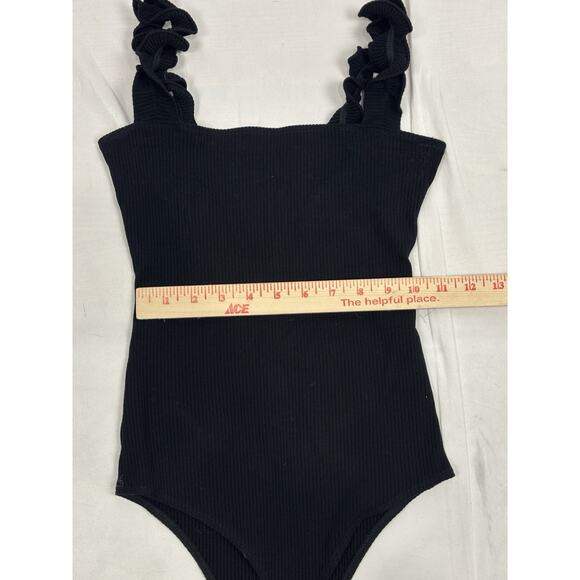 Reformation Ruffle Strap Bodysuit Ribbed Black Size S Coquette Whimsygoth - Picture 6 of 7